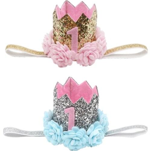 Miss Cute Newborn Infant Baby Girls 1 Year Birthday Party Tiaras Flower Princess Headband Cute Birthday Gifts Hair Accessories