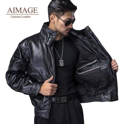 Motorcycle top layer cowhide padding cotton winter warm coat male Genuine Leather jacket loose winter pilot men leather coat
