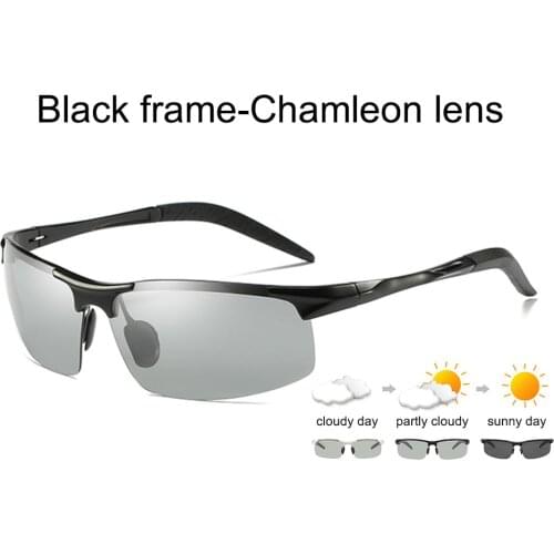 Rimless Sunglasses For Fashionable Men Coated Mirror Color Changing Day And Night Driving Polarized Aluminum Magnesium Suitable