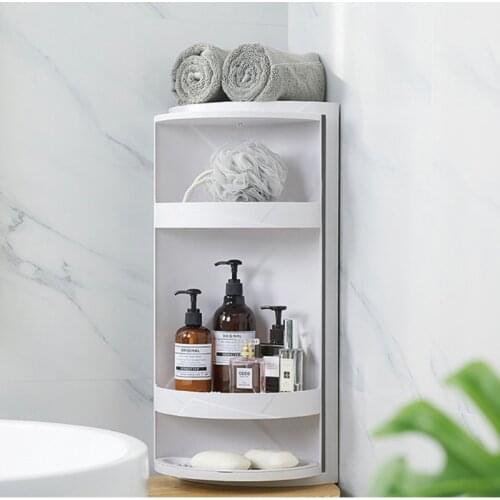 360 Degree Rotating Cosmetic Desktop Storage Box Triangular Wall Mount Bathroom Toiletries Organizer Multi-layer Sundries Shelf