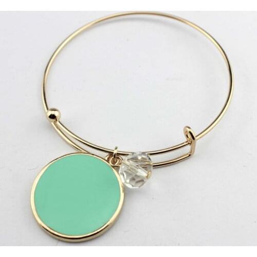 New Arrival Monogram Enamel Disc Faceted Glass Beads Charms Adjustable Bangles for Women Fasion Bracelets Blanks Selling Only