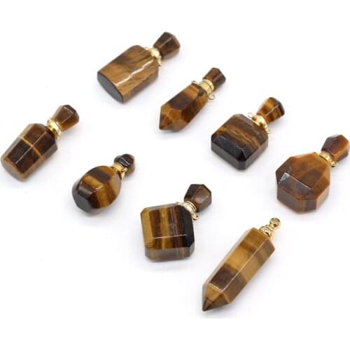 New Fashion Small Pendants Natural Semi-Precious Stone Perfume Bottle Tiger Eye Stone Pendant Charm for Jewelry Making Necklace