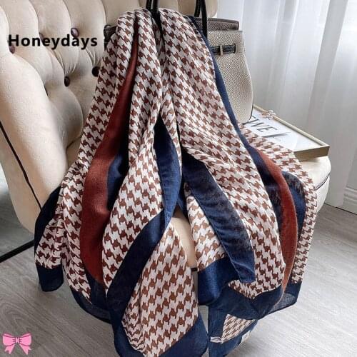 New Luxury Brand Design Houndstooth Print Long Silk Scarf Linen Scarfs Warm Autumn and Winter Wraps Shawl Send Free Scarf Buckle