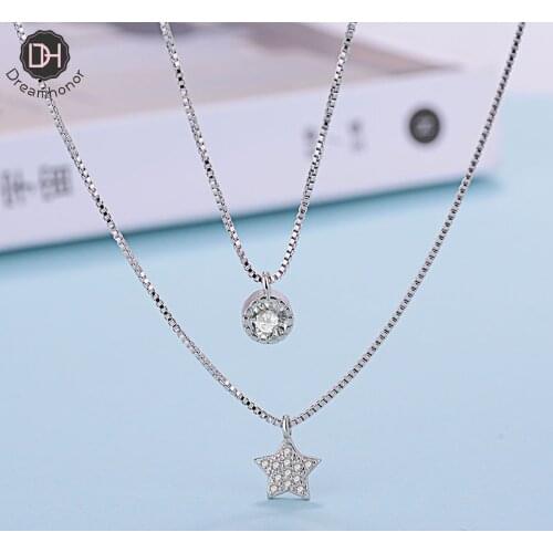 Dreamhonor 2021 New Fashion 925 Sterling Silver Double Chain Star Pendant Necklaces Choker Necklace For Women Jewelry Girl Gift