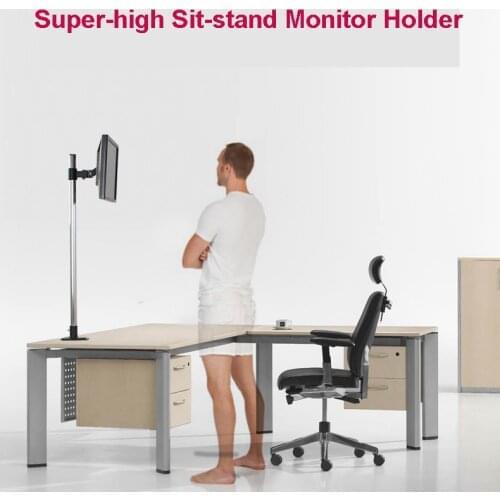 Super-high Desktop Sit-Stand 17-27 inch Monitor Holder Stainless Steel TV Mount Stand Column Height 90cm Loading 10kgs
