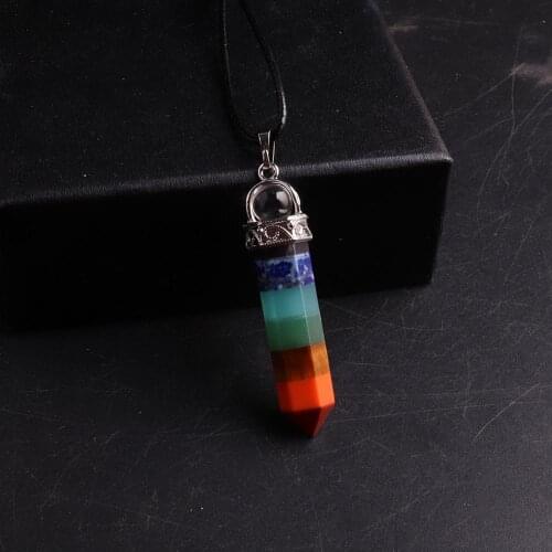 1PCS High Quality 7 Chakra Necklace Pendant Natural Stone Amethysts Crystal Pyramid Dowsing Healing Pendulum For Radiesthesia