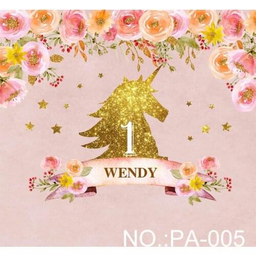 Custom DIV flower leaves gold star 1st birthday unicorn pink backdrop Vinyl High Computer printed Painted party Background