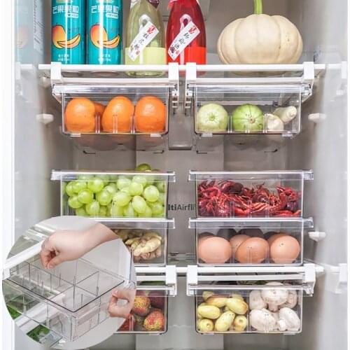 Transparent Refrigerator Organizer Bin Fridge Drawer Storage Box Compartment Fridge Drawer Food Container Kitchen Organizer Box