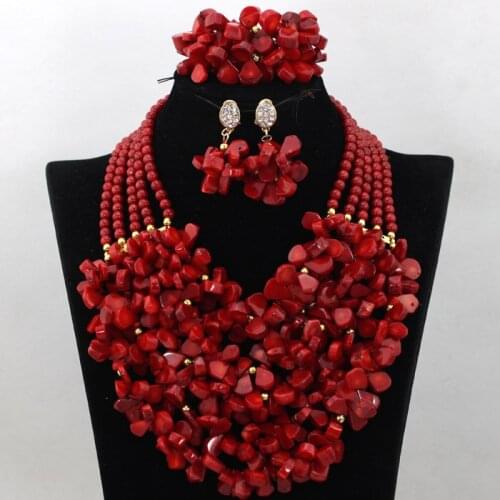 Luxury Red African Wedding Coral Beads Jewelry Set Traditional Nigerian Wedding Bridal Women Jewelry Set Free Shipping CNR505