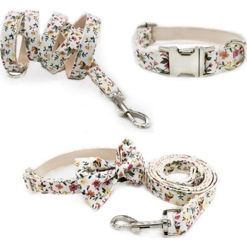 Flowers 04 Retailing Particular Colorful Dog Collar The White Flower Flower Unique Style Print Dog Collars AndLeashes Set