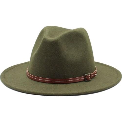 Wide Brim Fedora Hat Women Men Chapeau Femme 2021 Autumn Winter Woman Fedoras Men Jazz Male Vintage Wool Felt Hat With Belt
