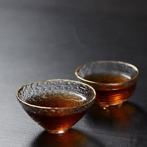 10pcs Glass Tea Cup Hexagon Phnom Penh Tea Cup Master Cup Heat-resistant Hammer Pattern Kung Fu Tea Set Glass