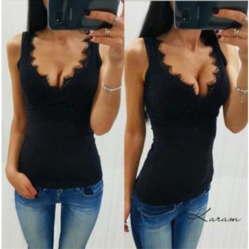 Lace Sleeveless Skinny Stretchy Soft Pure Colors Tops Women V-neck Vest Female Sexy Plus size
