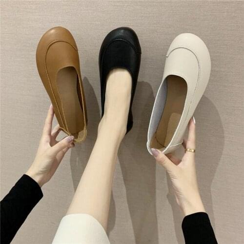 COOTELILI Women Shoes For Woman Flats Round Toe New Fashion Shoes 2.5cm Heel Flats Women Slip On Black Beige Basic Plus Size 40