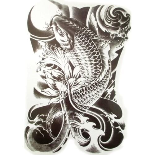 34x48cm Large Carp full back Tattoos Men and Women Big fish Waterproof Temporary Tattoo Stickers Fake Tattoo