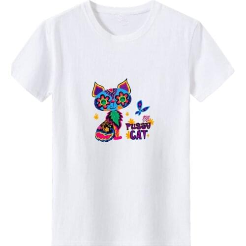 Pussy Cat Women T-shirt Aesthetic Cartoon Printing Pattern T Shirt Women Casual O-neck Women Tshirts Cute Graphic Tee Women