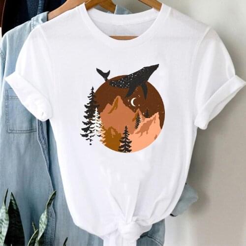 T-shirts Women Moon Mountain Cartoon Clothing Spring Summer 90s Girl Clothes Stylish Tshirt Top Lady Print Girl Tee T-Shirt