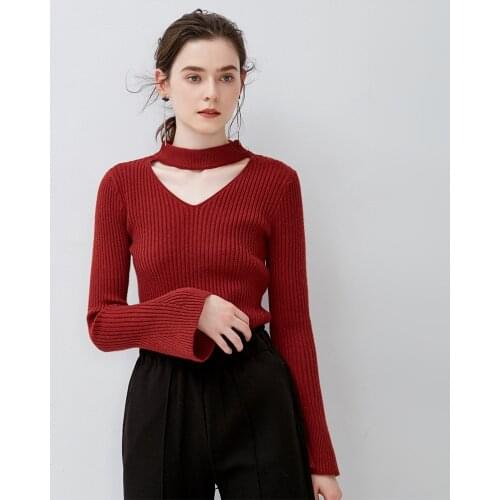 Fashion Autumn Winter Women Sweater High Quality V-neck Split Long Flare Sleeve Women Tops 7 Color Pullover Female Basic Sweater