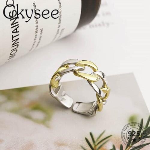 Ckysee Irregular 925 Sterling Silver Rings Fashion Gold Silver Chain Ring Adjustable Rings For Woman Original Fine Jewelry