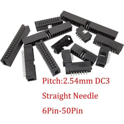 10Pcs DC3 6P 8P 10P 18P 26P 30P 40P 50P 2.54mm Socket Header Connector ISP Male Double-Spaced Straight Needle IDC Box Headers