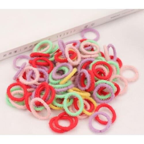 100 Pcs/set Nylon Rubber Bands 2CM Furry High Elastic Hair Bands Solid Multicolor Hair Ties for Children Girls Ponytail Holder