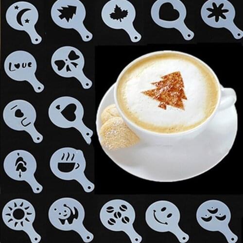 16Pc/Set Plastic Cafe Foam Spray Template Coffee Latte Barista Art Stencil Cake Duster Templates Coffee Tools Accessories