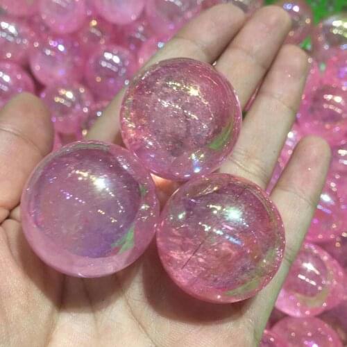 2pcs Pink Angel Rainbow Aura Quartz Crystal Titanium Bismuth Silicon sphere ball Healing Energy Minerals Fashion Novelty