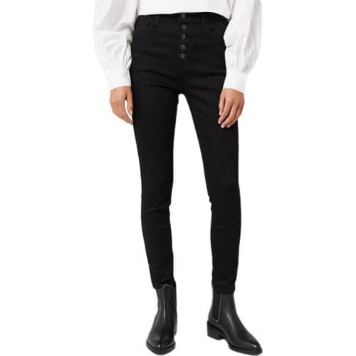 2021 Spring New Style Hot Sale Foreign Trade Good Trousers High Waist Stretch Slim Slimming Jeans With Velvet Black