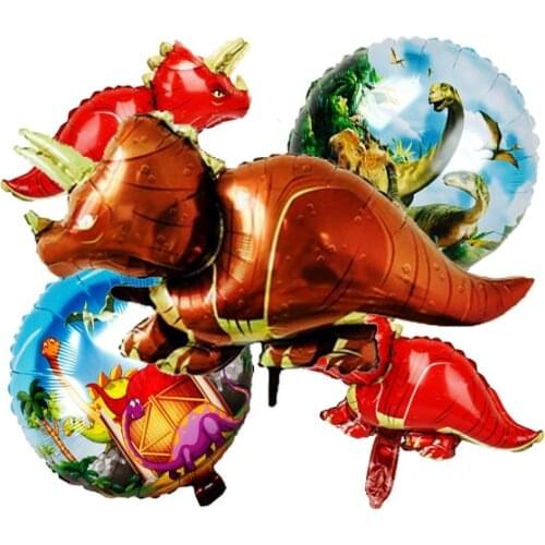 5 Pcs Tyrannosaurus & Mini Tyrannosaurus And Round Balloons Party Supplies, Large Dinosaur Mylar Balloon For Birthday