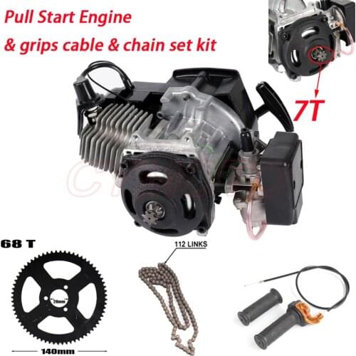 7 teeth 47cc 49cc 2 Stroke Pull Start Engine & grips cable & chain set kit For two stroke Mini motor Dirt Bike ATV Pocket