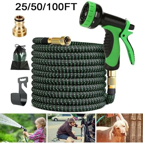 25FT-100FT Large Gardening Hose Set for Multi-purpose Heavy-duty Flexible Retractable Garden Waterproof Hose with Spray Gun