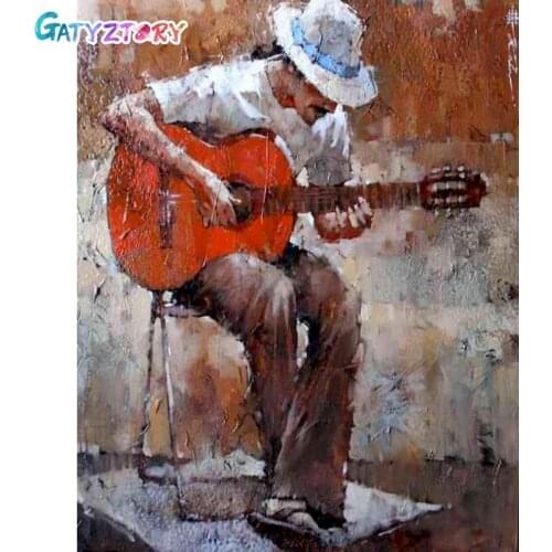 Gatyztory Frame Guitar Man DIY Painting By Numbers Figure HandPainted Kits Canvas Drawing Unique Gift Wall Decor 60x75cm