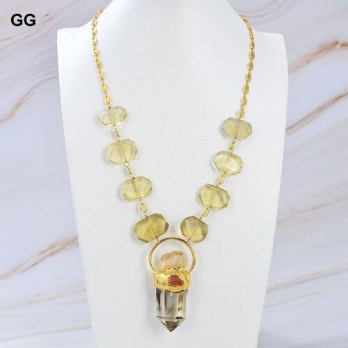 GG Jewelry 22'' White Keshi Biwa Pearl Gold Color Plated Coin Natural Citrines Lemon Quartzs Pendant Chain Necklace