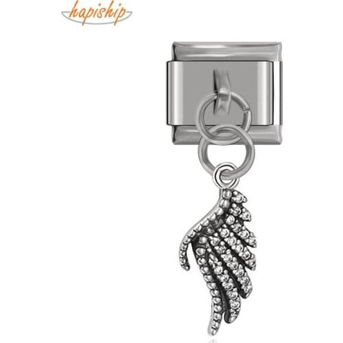 Hapiship Top New 9mm Width Original Daisy Angle Wing Italian Charm Fit 9mm Bracelet Stainless Steel Jewelry Making DJ020