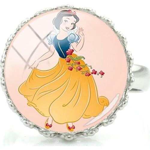 Disney Cute Snow White Ring Temperament Trend Jewelry Adjustable Size Ring Art Painting Ring Photo Fashion Glass Jewelry