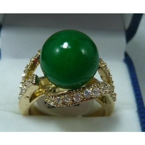 Pretty 12MM Green Jade Women' s Ring