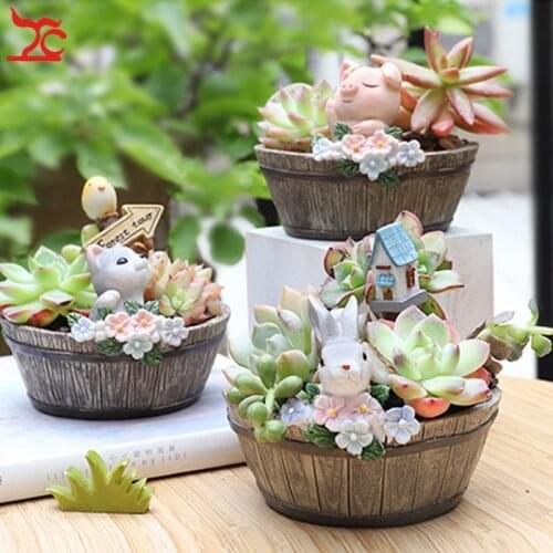 Creative Fleshy Flower Pot Rabbit Pig Cat Dog Animal Micro Basin Resin Craft Desktop Micro Landscape Garden Decoration