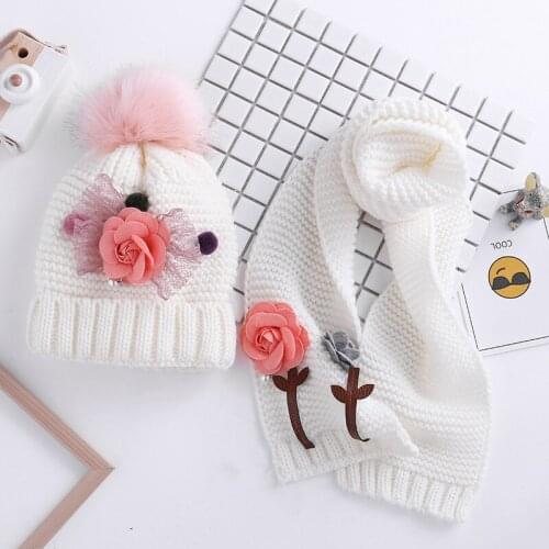 Baby girl cute applique, childrens knitting hat children thickened knitting hat + scarf two sets baby girl hat