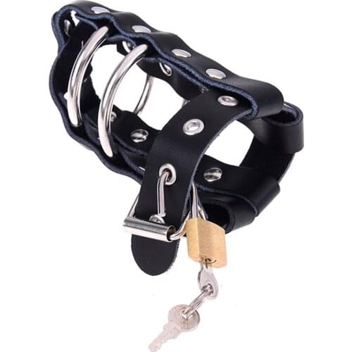 Male Leather Chastity Belt Device With Penis Ring Cock Cages Bdsm Restraint Testis Lock Sex Toy Cock Ring Adult Game L1