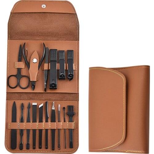 16 pcs Nail Clipper Set Manicure Cutter Tool Pedicure Nail Scissor Ear Spoon Stainless Steel Household Leather bag Nail Clippers