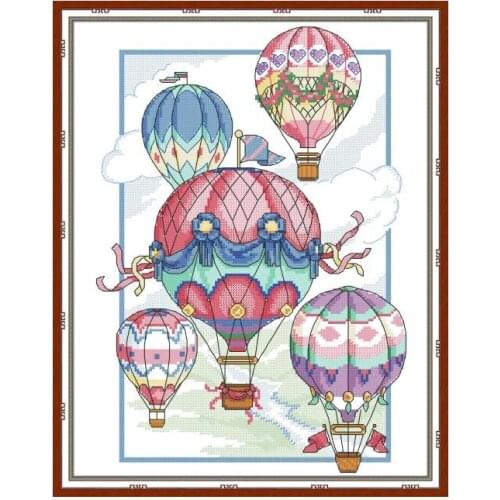 Hot air balloon cross stitch kit aida 14ct 11ct count print canvas cross stitches needlework embroidery DIY handmade