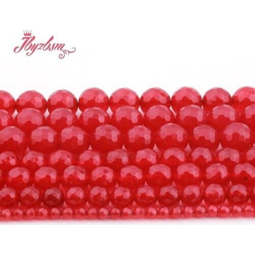 4/6/8/10mm Red Jades Round Bead Faceted Stone Beads Spacer Loose For DIY Necklace Bracelets Earring Jewelry Making Strand 15"