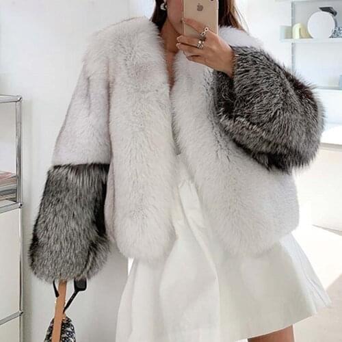 2021 New Women Coat Winter Natural Real Fur Coats Fox Fur Splicing Full Pelt Luxury Jackets Ladies Furry Elegant Temperament Hot