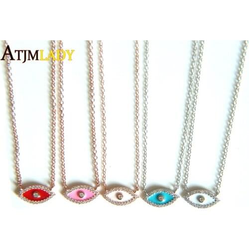 Promotion 5 colors luxury cute Turkish evil eye dainty enamel red pink white blue 100% 925 sterling silver choker necklace
