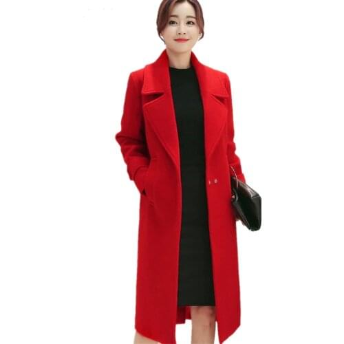 Womens woolen coat red Turn-down Collar Slim Large size thickening 2019