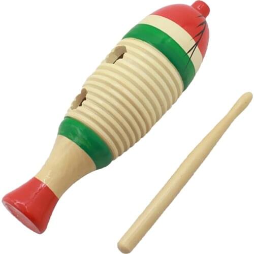 Vintage Wood Guiro Hand Percussion With Stick Set For Kids Music Enlightment 20.1 X 5.7cm
