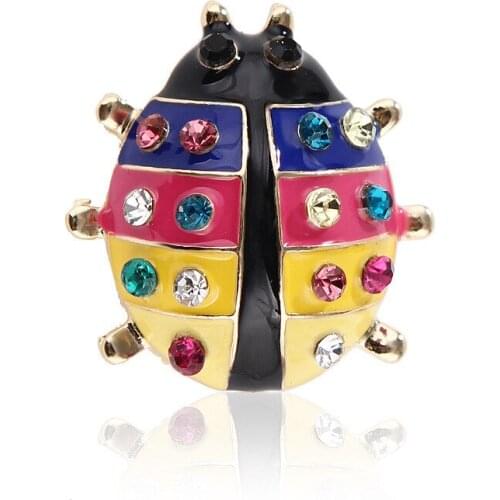 Full Colorful Crystals Brooches For Kids Girls Shirt Gold-color Insect Beetles Brooch Scarf Corsage Accessories Pin