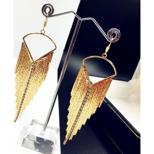 Retro Fashion Exaggerated Long Geometric Metal Tassel Earrings Rhinestone Women Party Wedding Earrings Jewelry Gifts