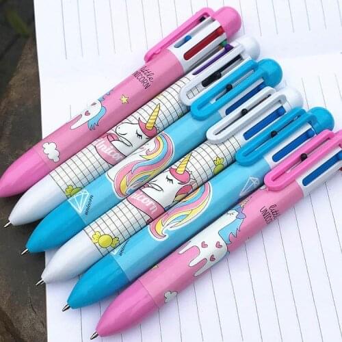 Novelty 6 Colors In 1 Unicorn Ballpoint Pen Rainbow Kawaii Flamingo Ball Pen for Kids Gift Creative Material School Supplies