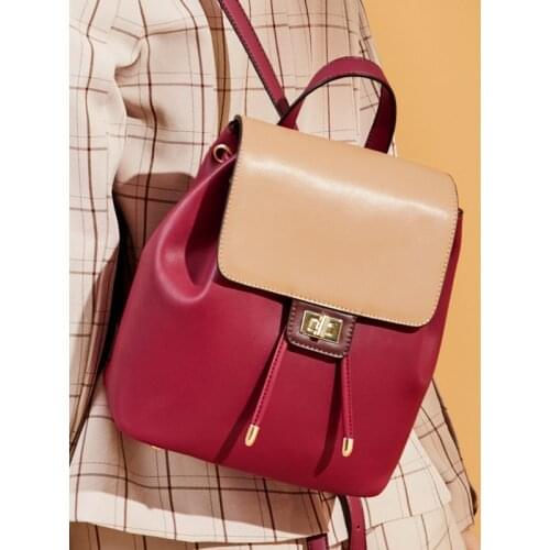 Backpack contrast color European and American style wild leather backpack leather women bag travel backpack sh110012